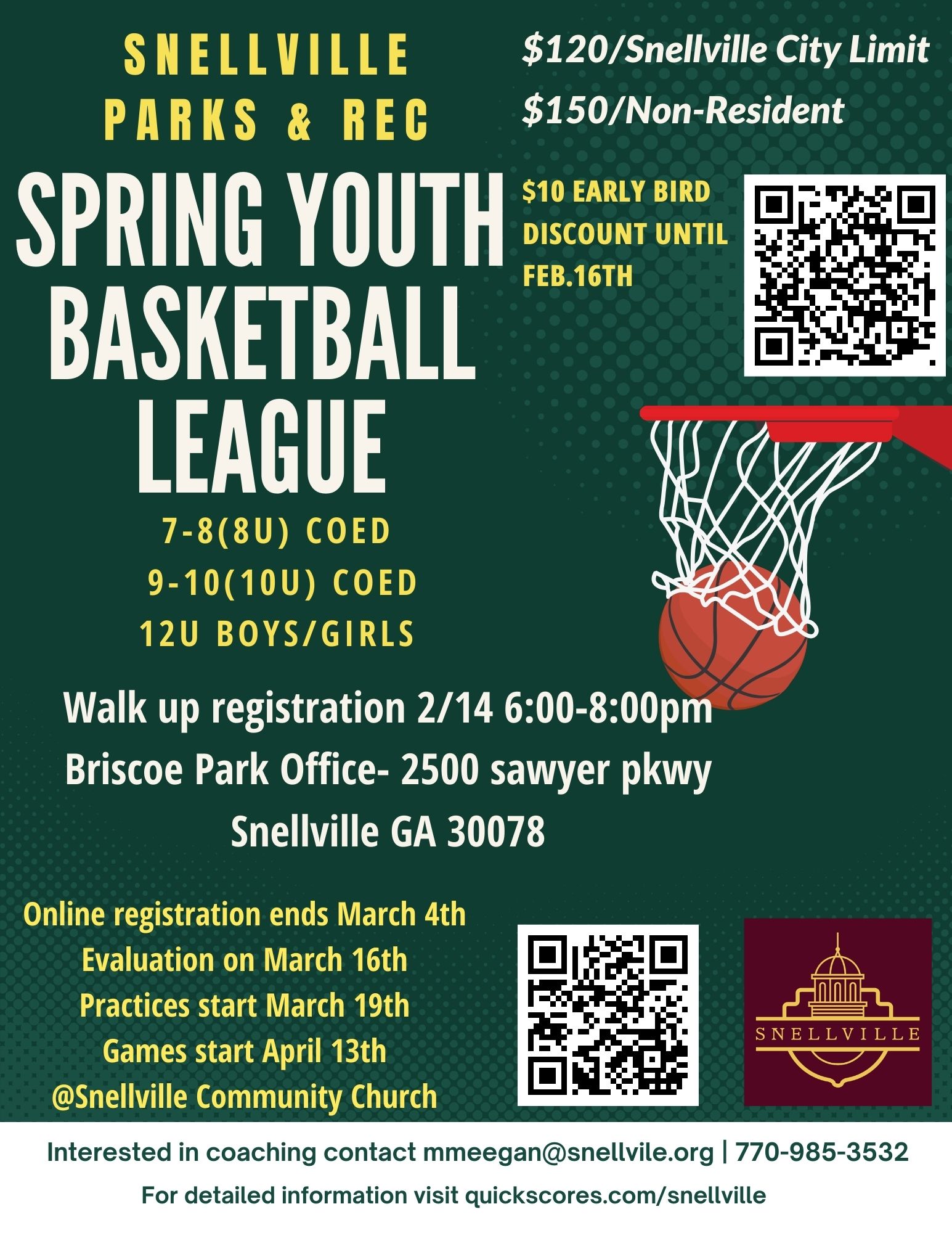 Spring Youth Basketball Registration Ends City of Snellville, GA